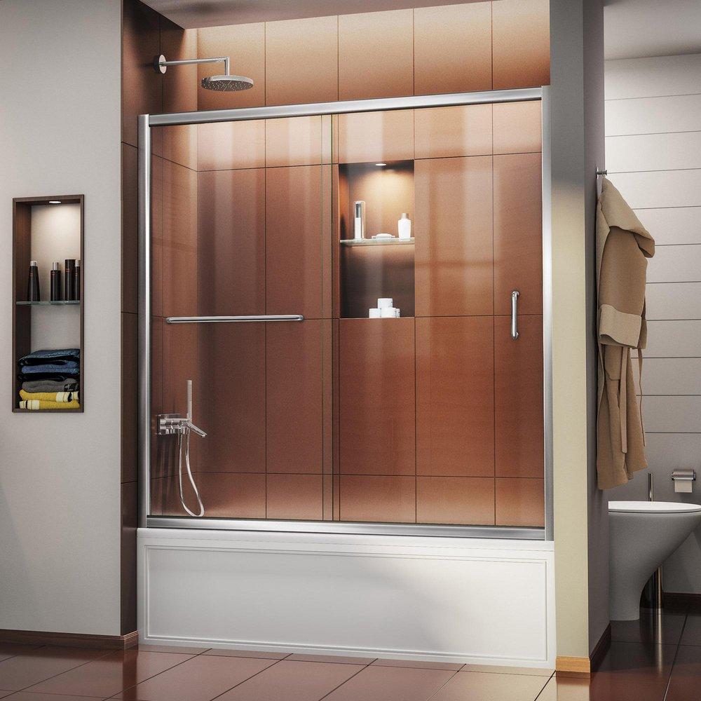 DreamLine Chrome 60 in. Frameless Sliding Tub and Shower Door with Clear Glass 
