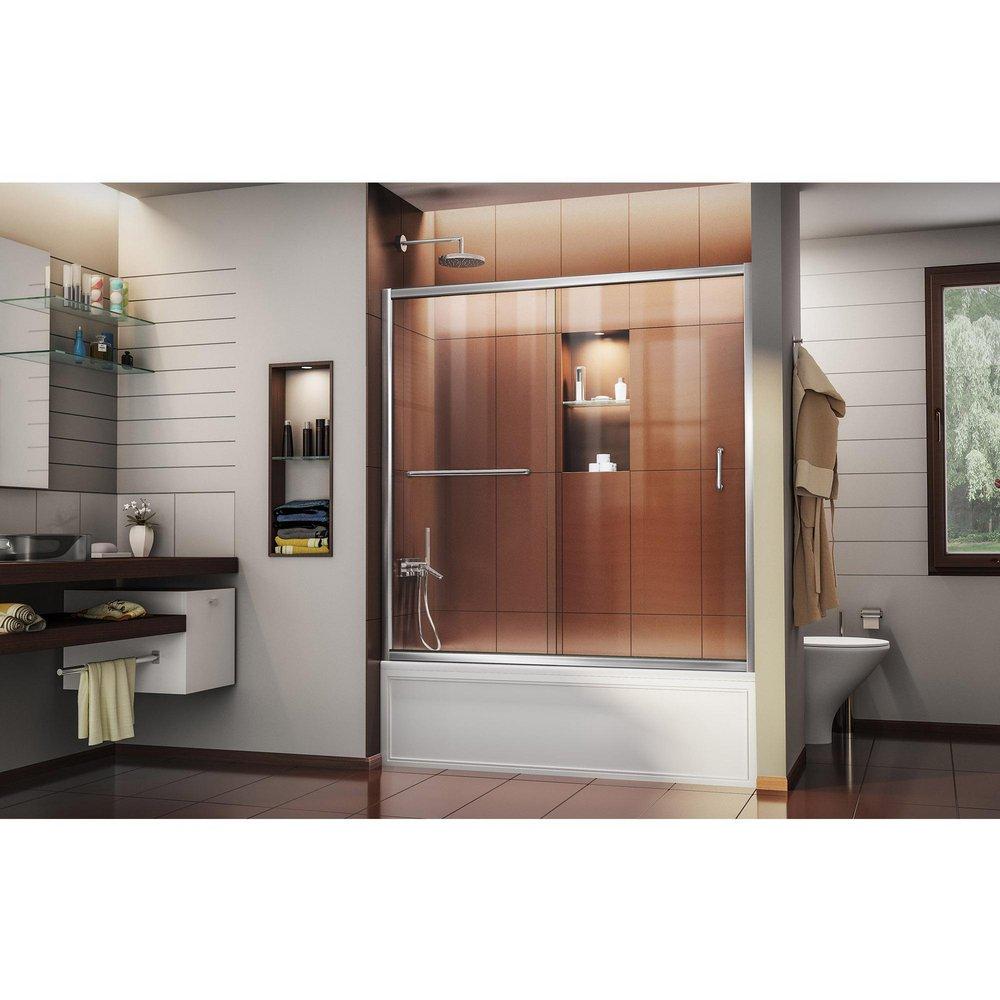 DreamLine Chrome 60 in. Frameless Sliding Tub and Shower Door with Clear Glass 