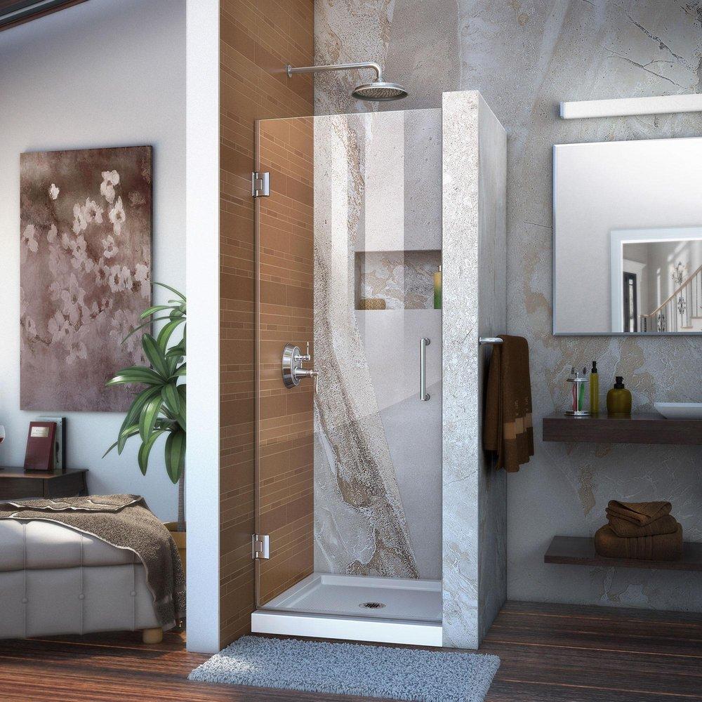 DreamLine Chrome 26 in. Frameless Hinged Shower Door with Clear Glass 