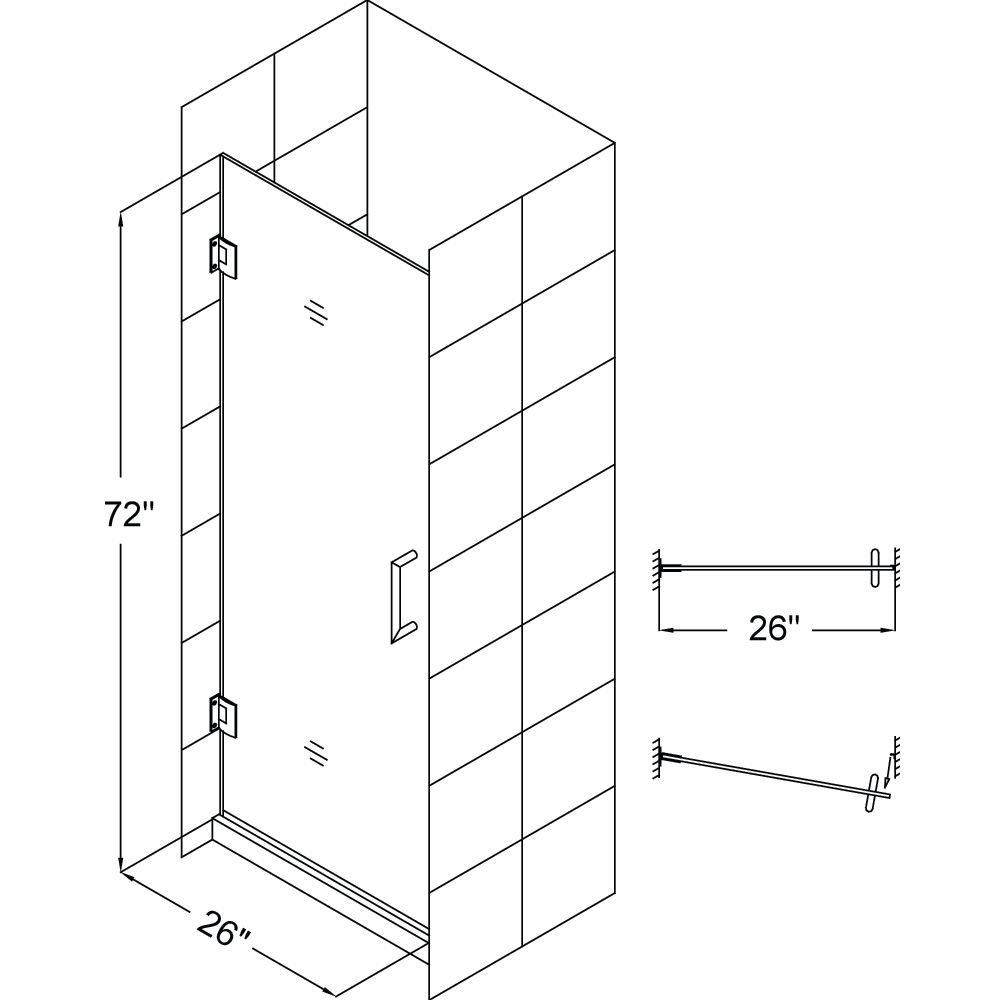 DreamLine Chrome 26 in. Frameless Hinged Shower Door with Clear Glass 