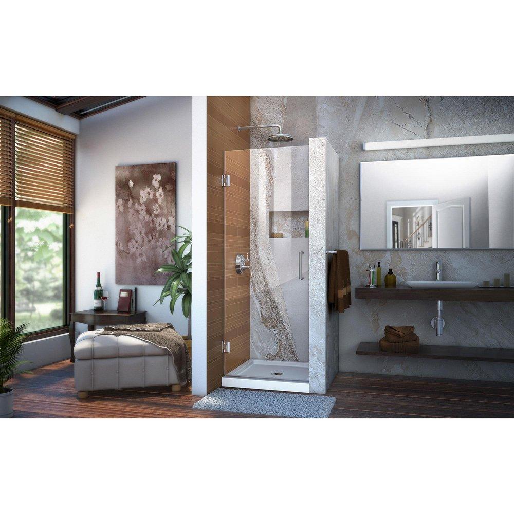 DreamLine Chrome 28 in. Frameless Hinged Shower Door with Clear Glass 