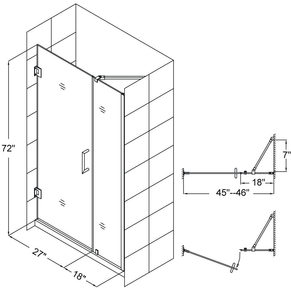 DreamLine Chrome 46 in. Frameless Hinged Shower Door with Tempered Glass 