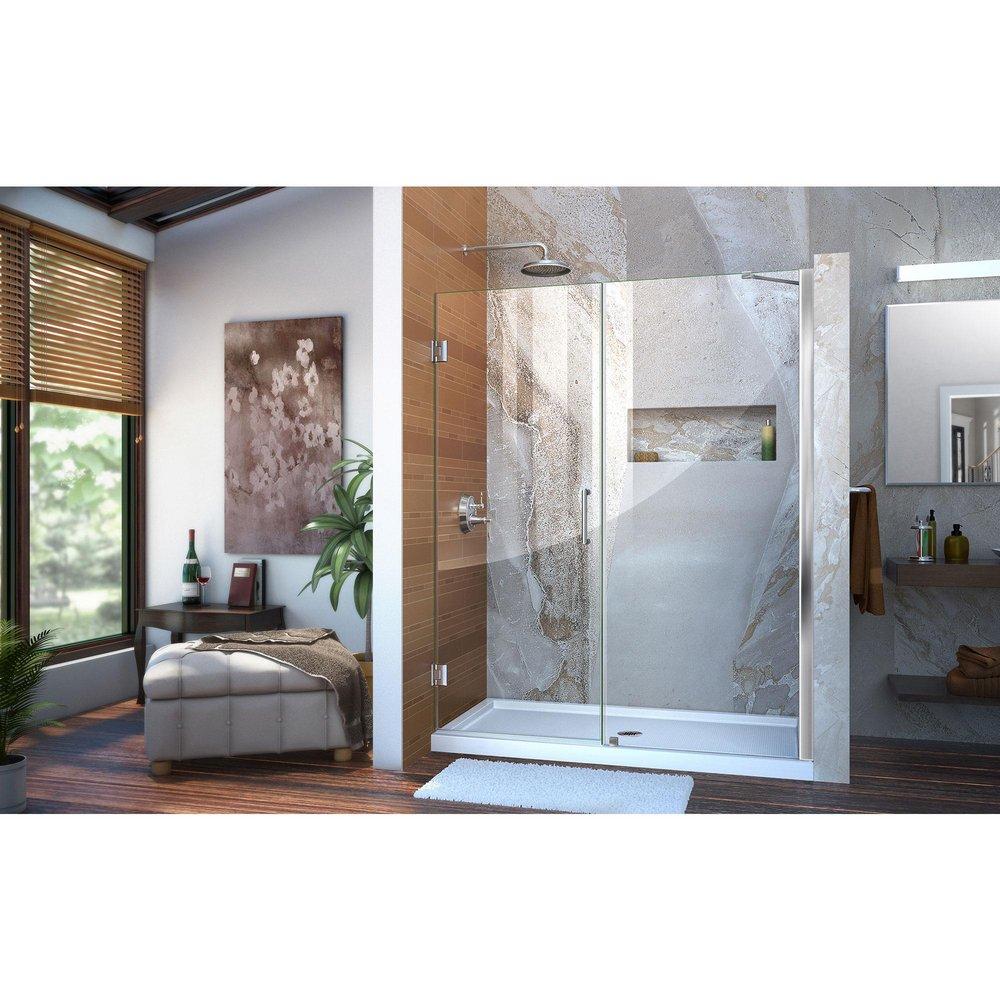 DreamLine Chrome 58 in. Frameless Hinged Shower Door with Tempered Glass 