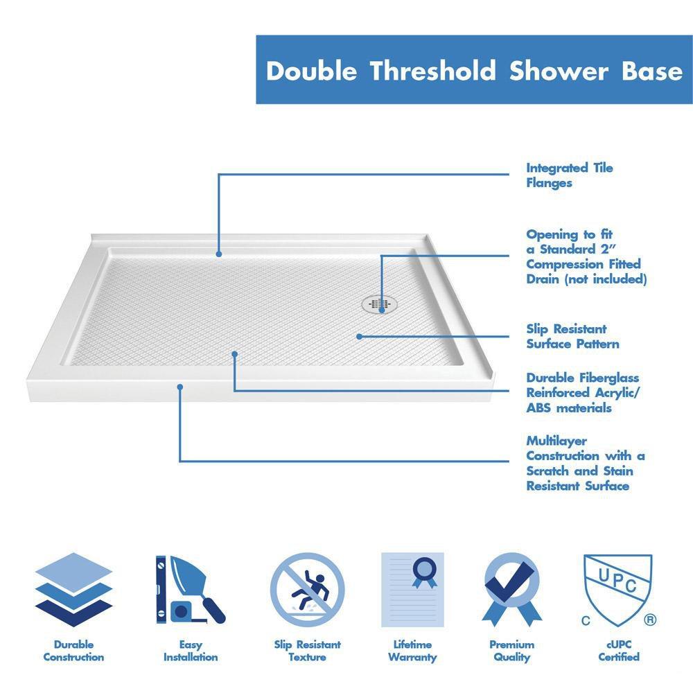 DreamLine White 34 x 48 in. Double Threshold Shower Base with Right Drain 