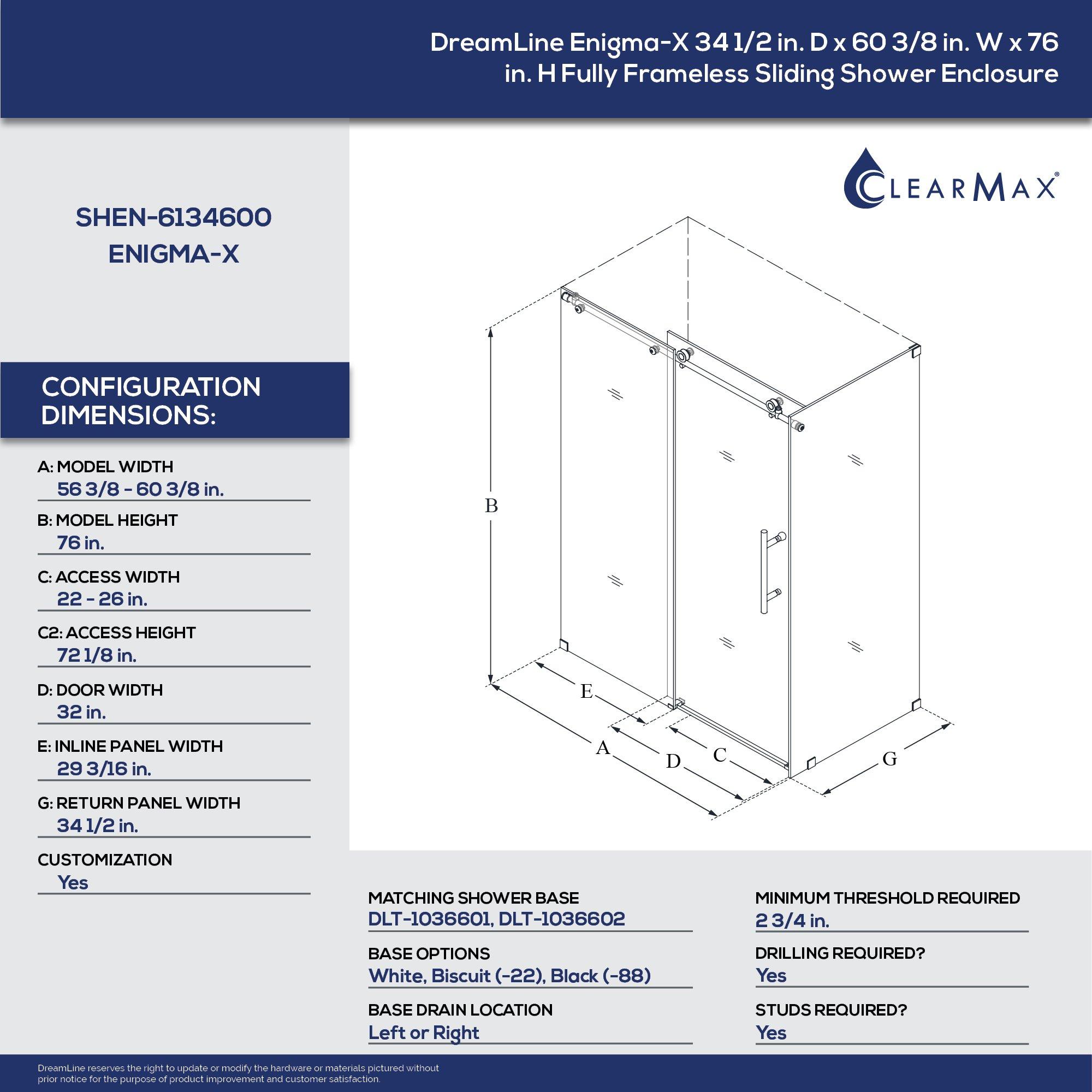 DreamLine Polished Stainless Steel 76 x 34-1/2 in. Frameless Sliding Shower Door 