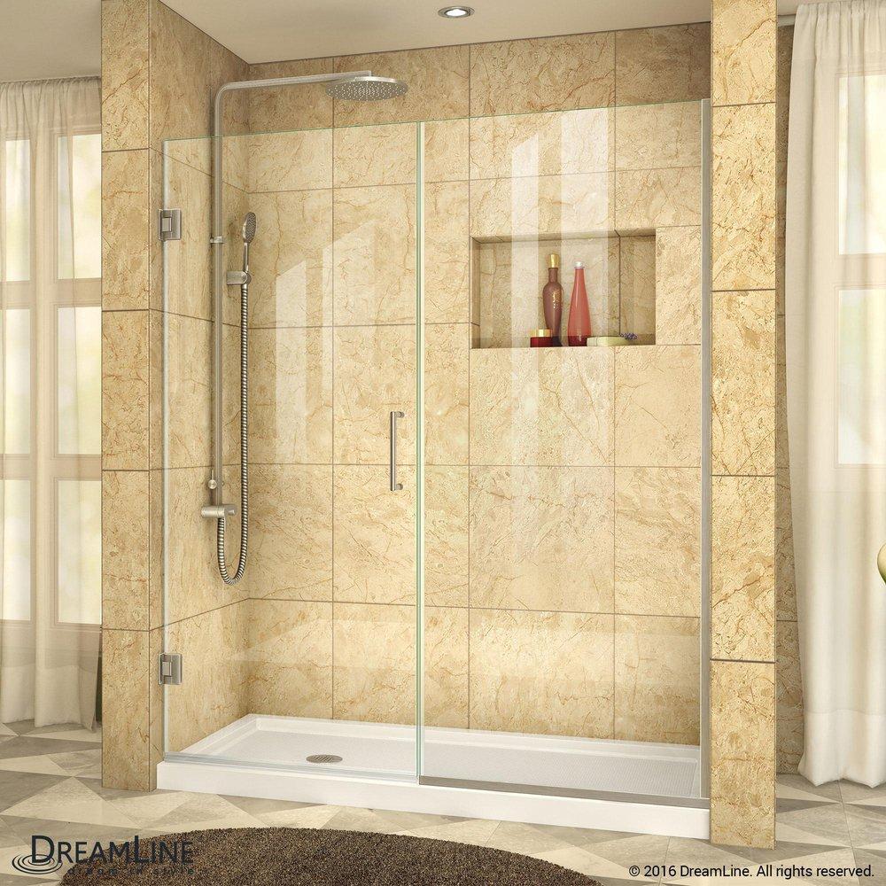 DreamLine Brushed Nickel 46-1/2 in. Frameless Hinged Shower Door with Clear Tempered Glass 