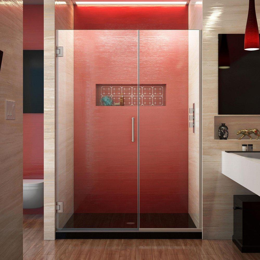 DreamLine Brushed Nickel 46-1/2 in. Frameless Hinged Shower Door with Clear Tempered Glass 