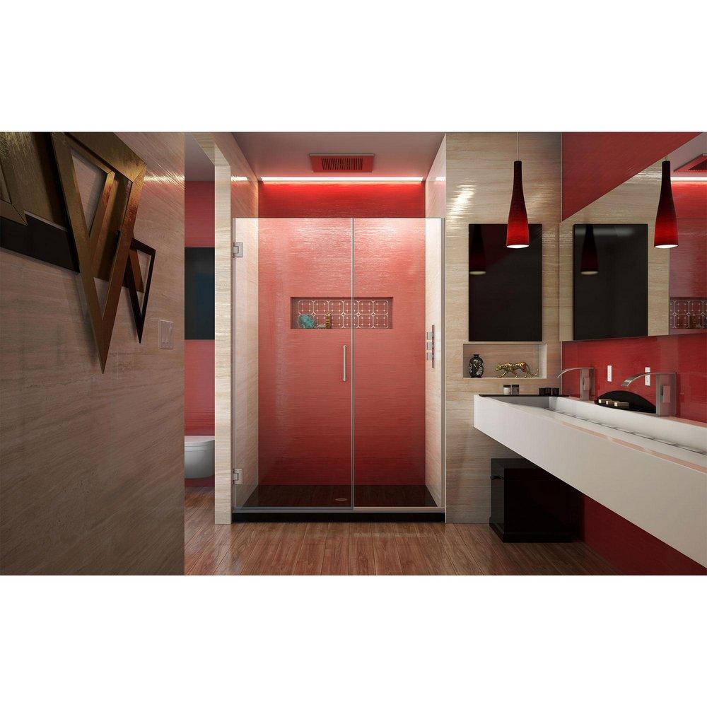 DreamLine Brushed Nickel 46-1/2 in. Frameless Hinged Shower Door with Clear Tempered Glass 