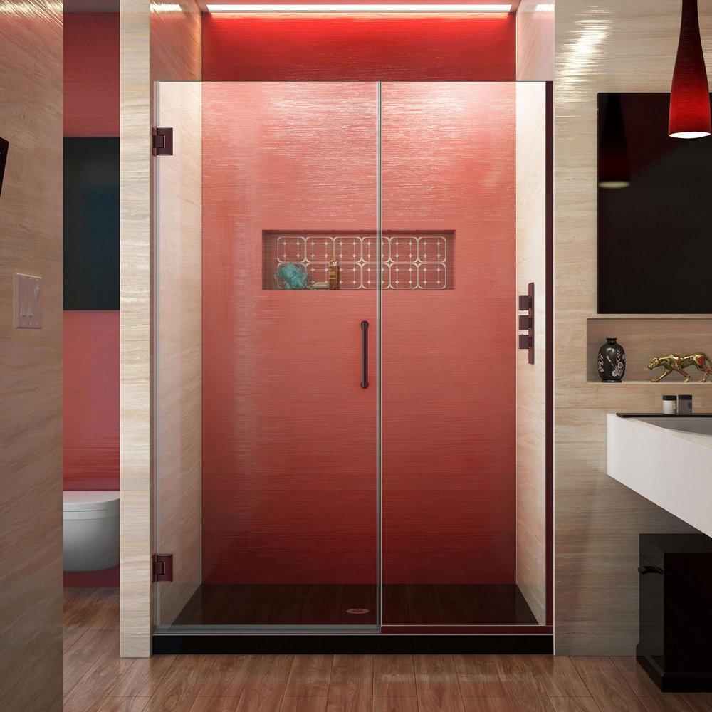 DreamLine Oil Rubbed Bronze 46-1/2 in. Frameless Hinged Shower Door with Clear Tempered Glass 