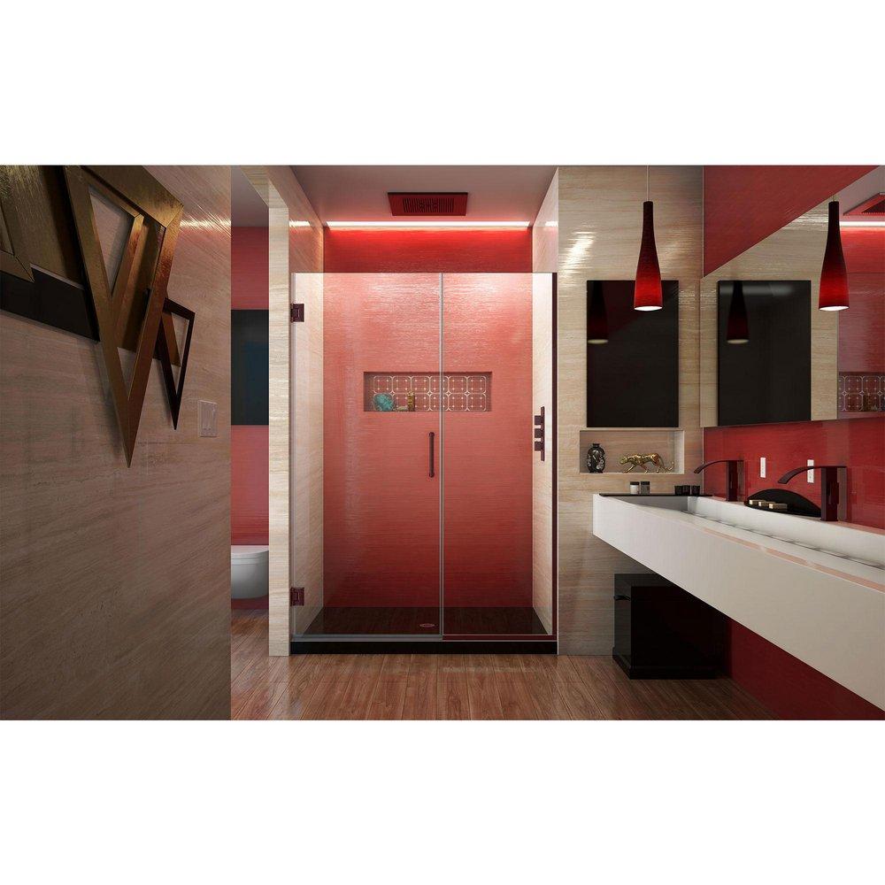 DreamLine Oil Rubbed Bronze 46-1/2 in. Frameless Hinged Shower Door with Clear Tempered Glass 