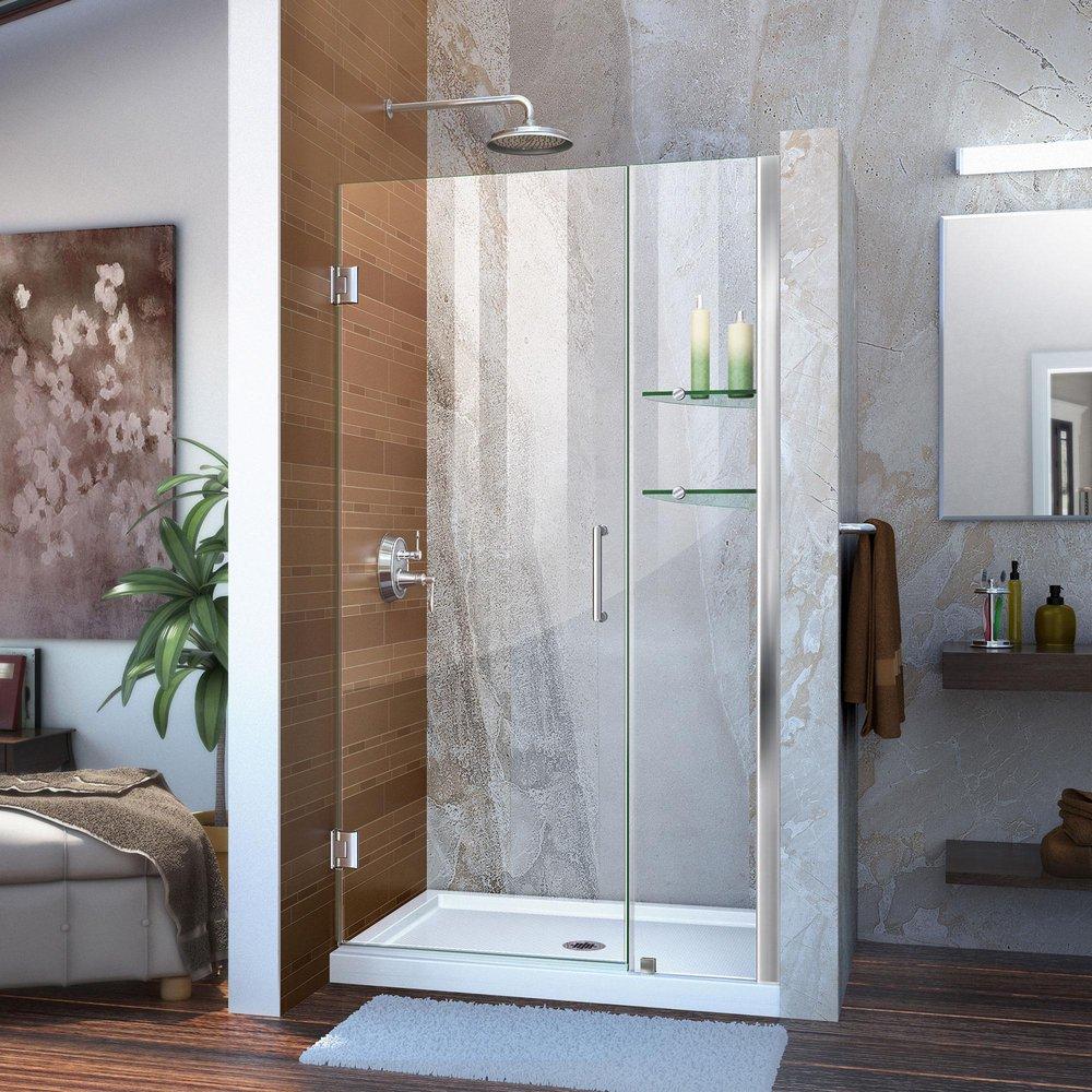 DreamLine Chrome 41 in. Frameless Hinged Shower Door with Tempered Glass 