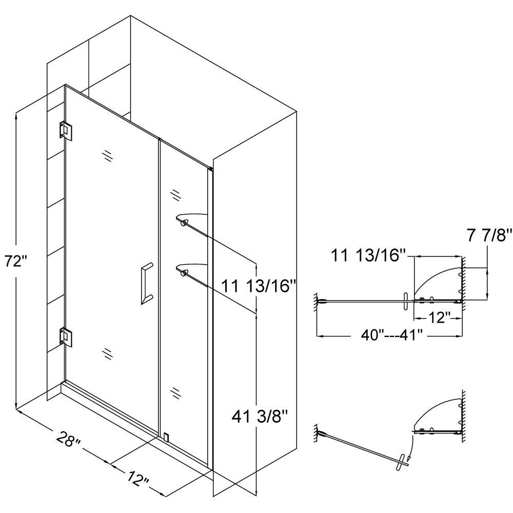 DreamLine Chrome 41 in. Frameless Hinged Shower Door with Tempered Glass 