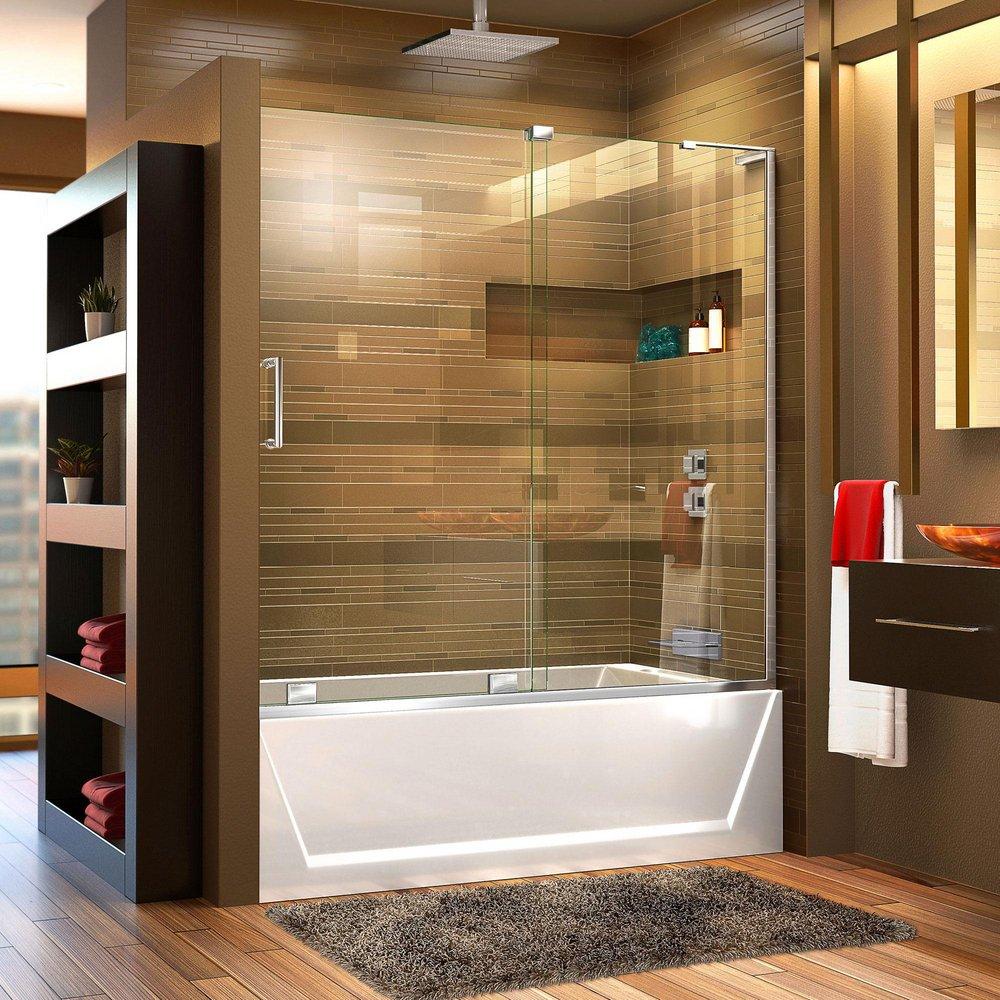 DreamLine Chrome 60 in. Frameless Sliding Tub and Shower Door with Right Wall Bracket 