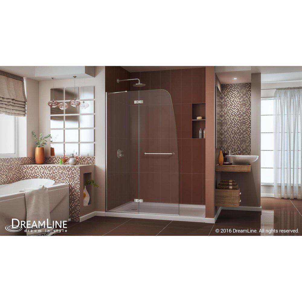 DreamLine Brushed Nickel 45 in. Frameless Hinged Shower Door with Clear Tempered Glass 