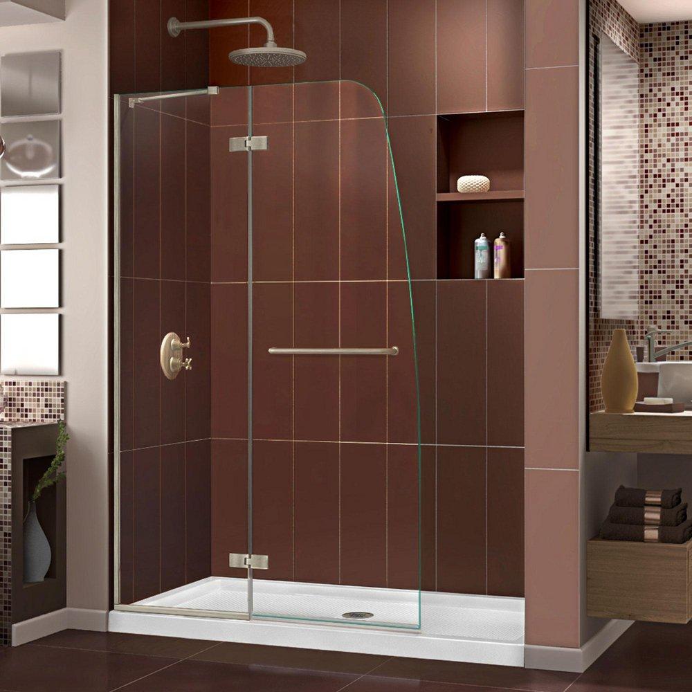 DreamLine Brushed Nickel 45 in. Frameless Hinged Shower Door with Clear Tempered Glass 