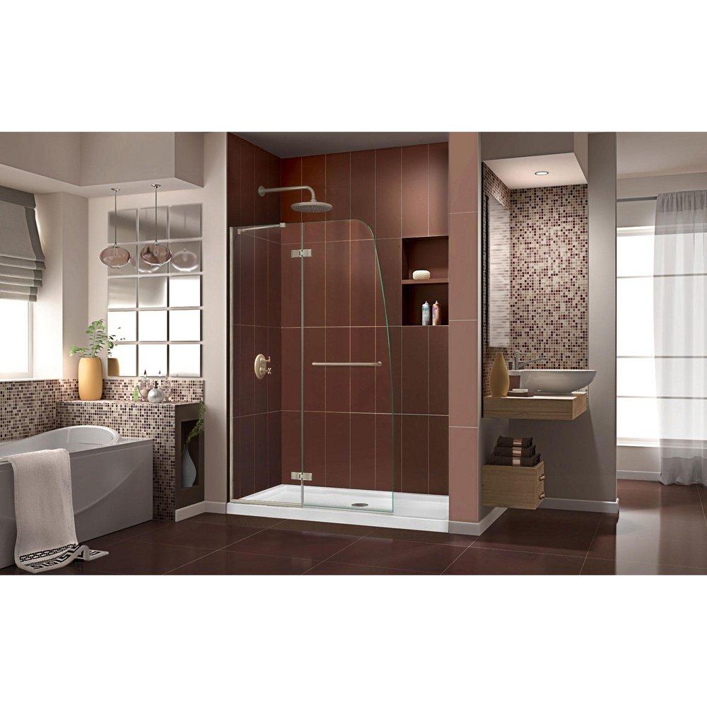 DreamLine Brushed Nickel 45 in. Frameless Hinged Shower Door with Clear Tempered Glass 