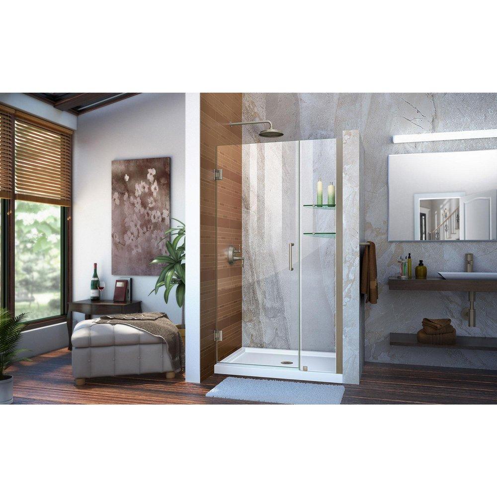 DreamLine Brushed Nickel 41 in. Frameless Hinged Shower Door with Tempered Glass 
