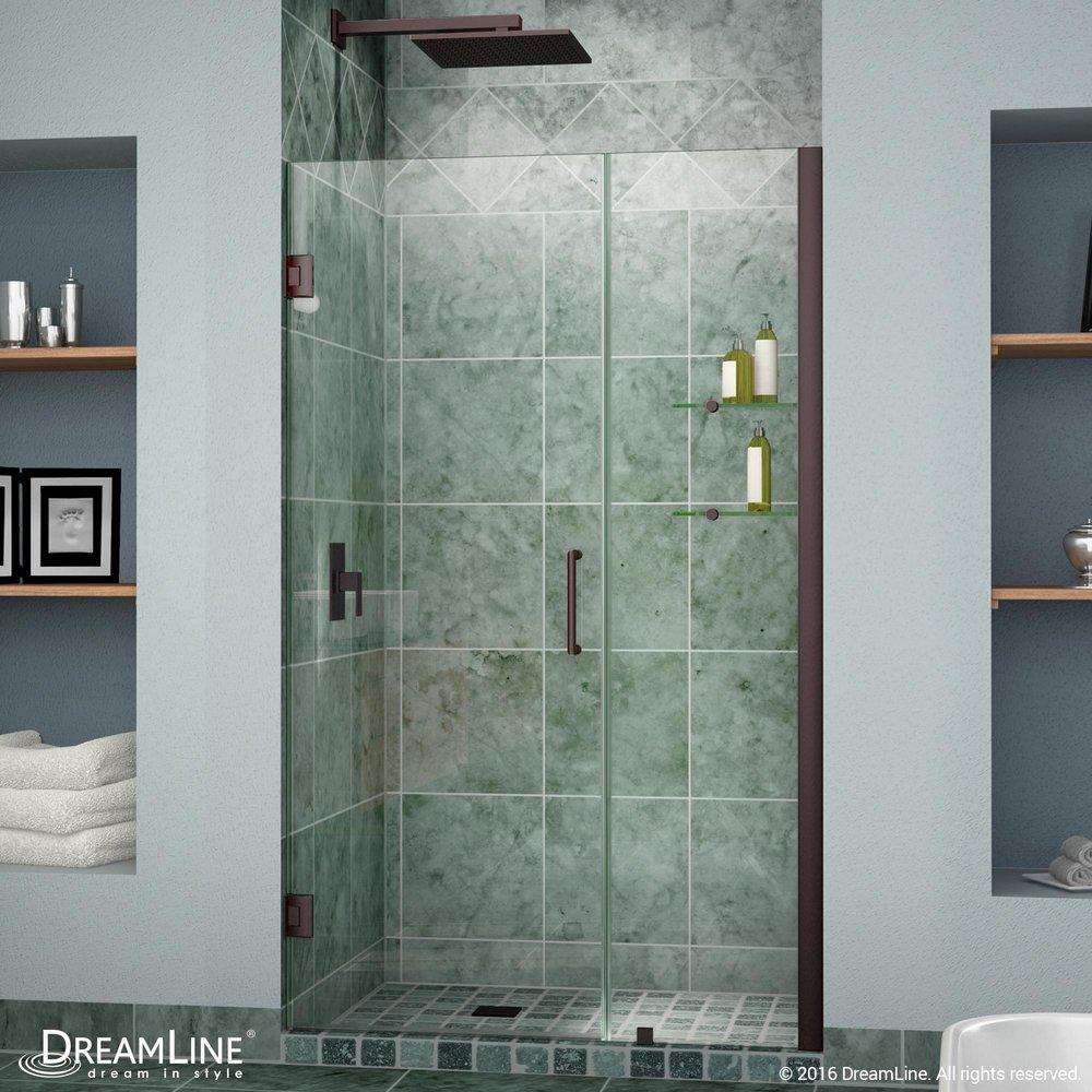 DreamLine Oil Rubbed Bronze 41 in. Frameless Hinged Shower Door with Tempered Glass 