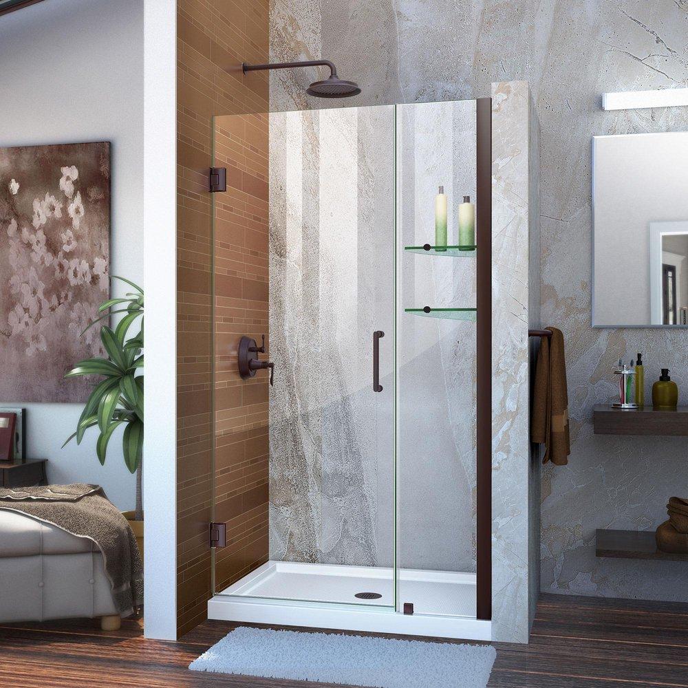 DreamLine Oil Rubbed Bronze 41 in. Frameless Hinged Shower Door with Tempered Glass 
