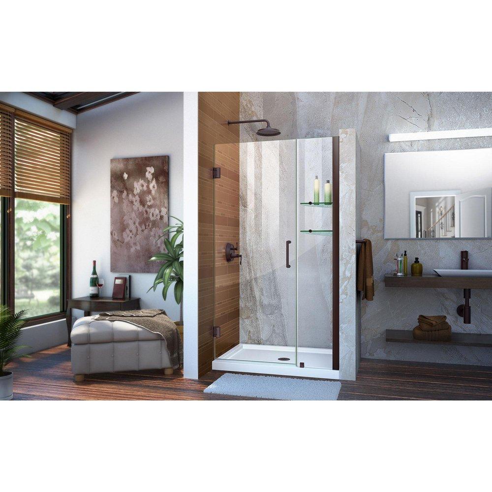 DreamLine Oil Rubbed Bronze 41 in. Frameless Hinged Shower Door with Tempered Glass 