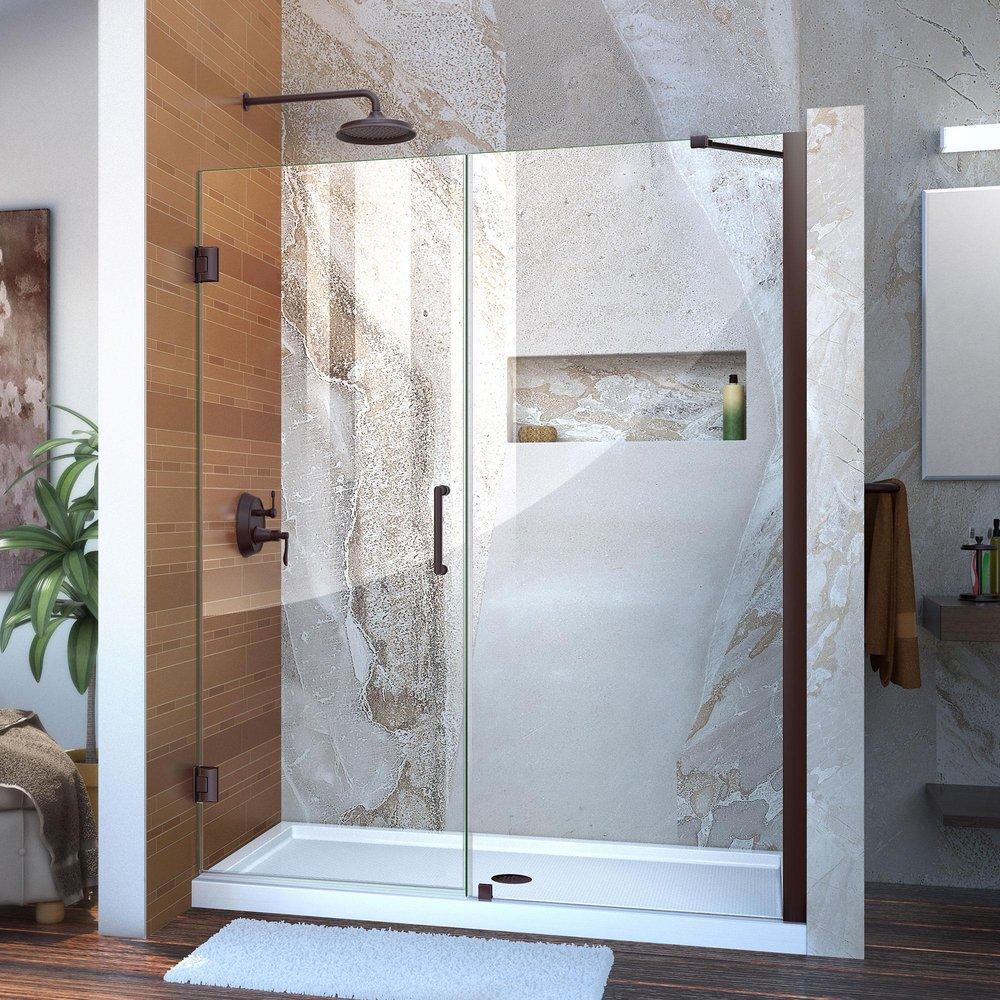DreamLine Oil Rubbed Bronze 61 in. Frameless Hinged Shower Door with Clear Glass 