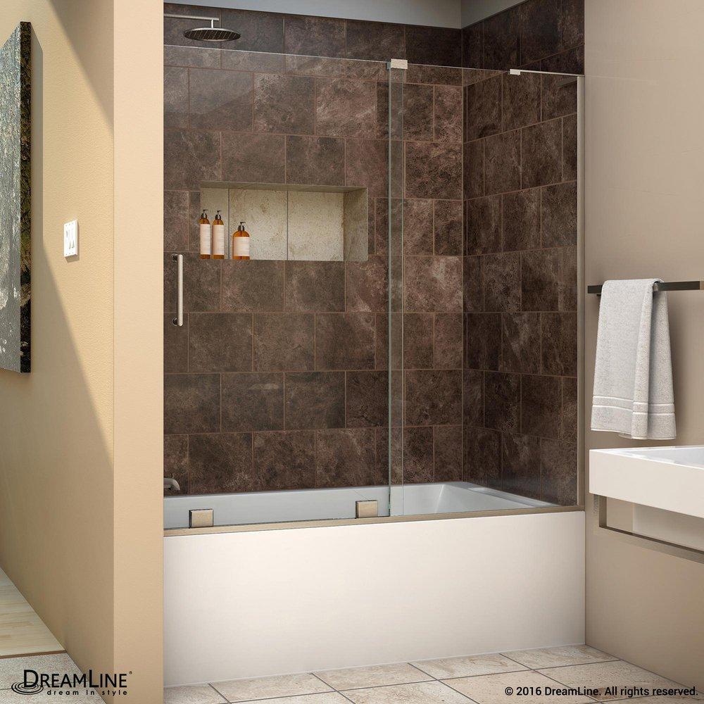 DreamLine Brushed Nickel 60 in. Frameless Sliding Tub and Shower Door with Right Wall Bracket 