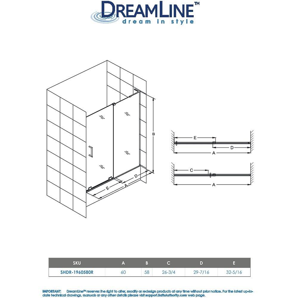 DreamLine Brushed Nickel 60 in. Frameless Sliding Tub and Shower Door with Right Wall Bracket 