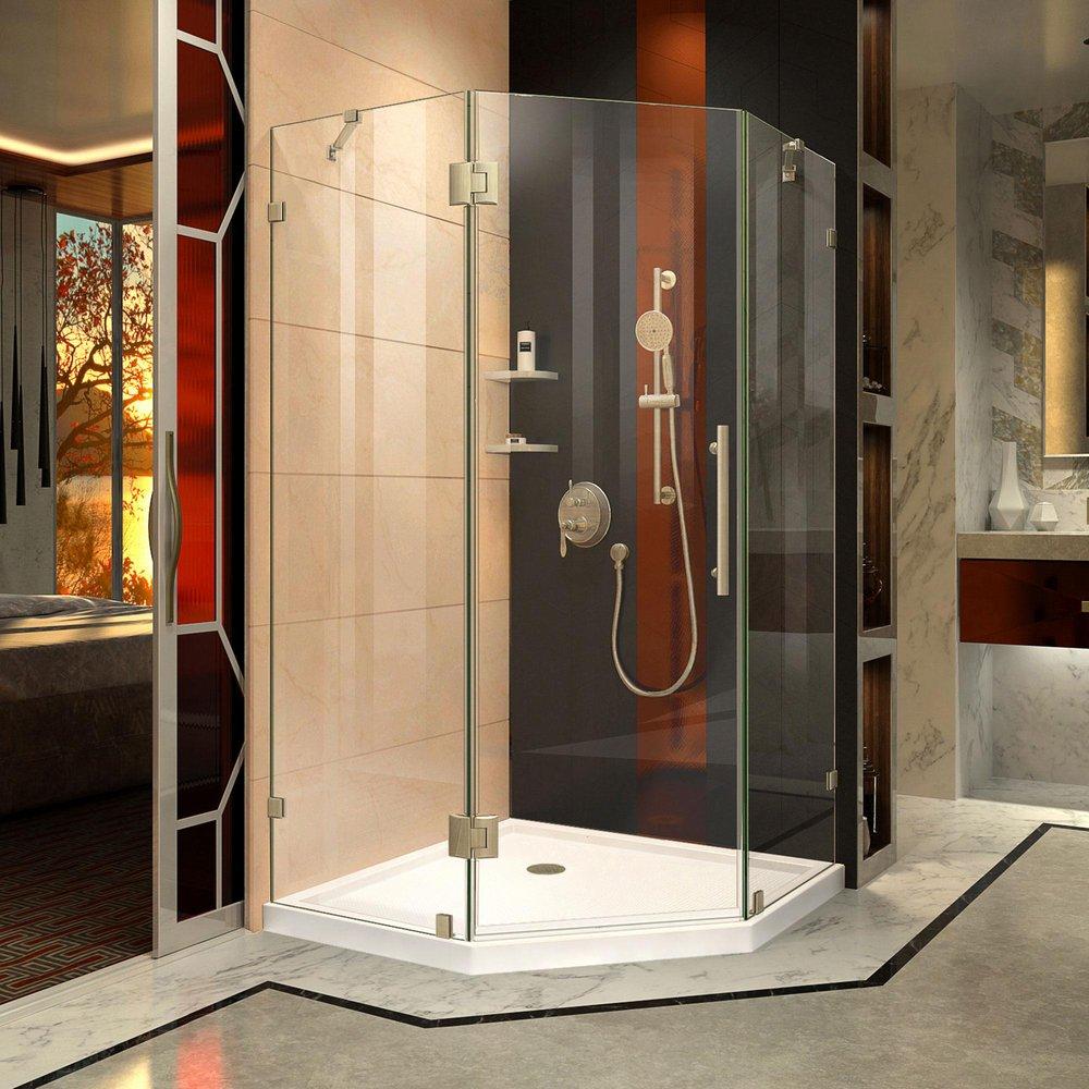 DreamLine Brushed Nickel 40-3/8 in. Frameless Hinged Shower Enclosure with Tempered Glass 