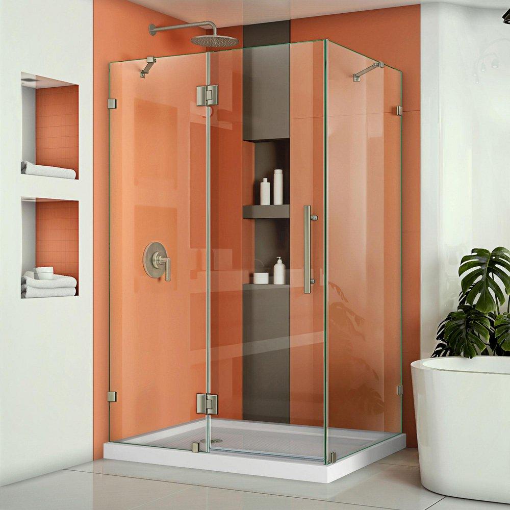 DreamLine Brushed Nickel 46-5/16 in. Frameless Hinged Shower Enclosure with Tempered Glass 