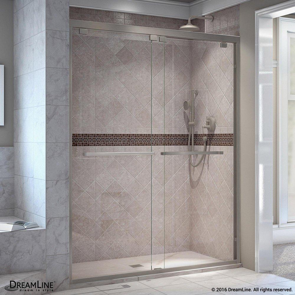 DreamLine Brushed Nickel 60 in. Frameless Bypass Sliding Shower Door with Clear Glass 