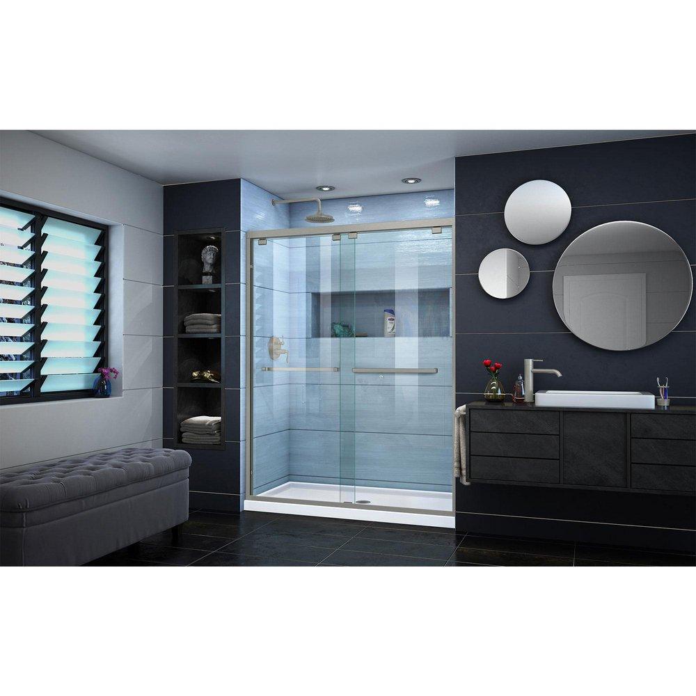 DreamLine Brushed Nickel 60 in. Frameless Bypass Sliding Shower Door with Clear Glass 