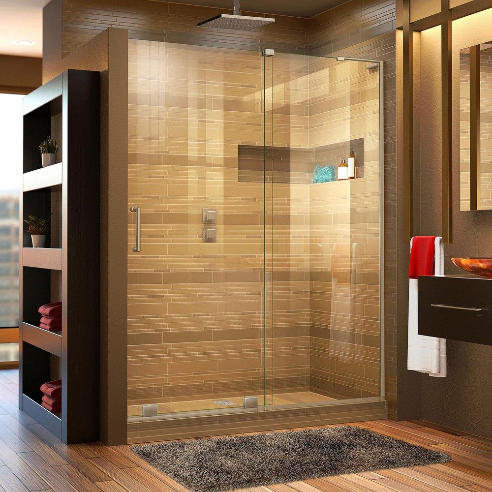 DreamLine Brushed Nickel 60 in. Frameless Sliding Shower Door with Right Wall Bracket 