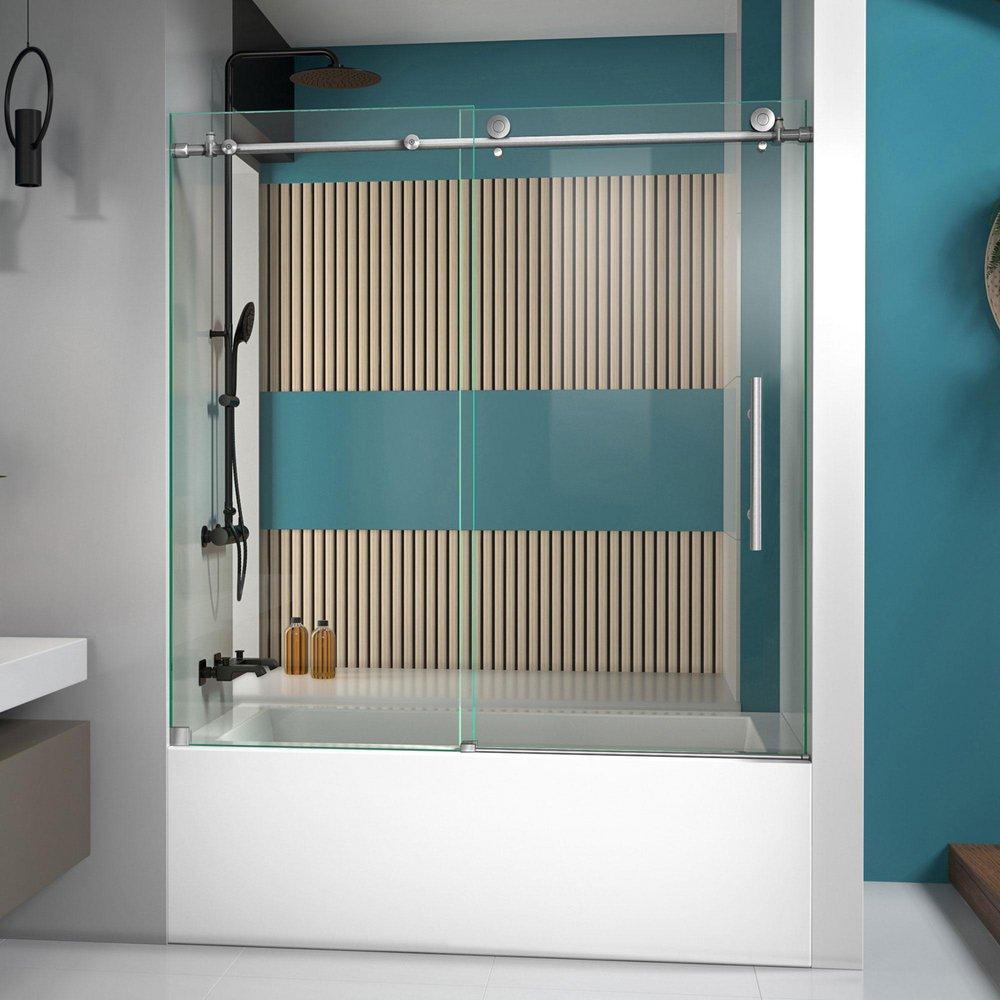 DreamLine Brushed Stainless Steel 62 in. Frameless Sliding Shower Door 