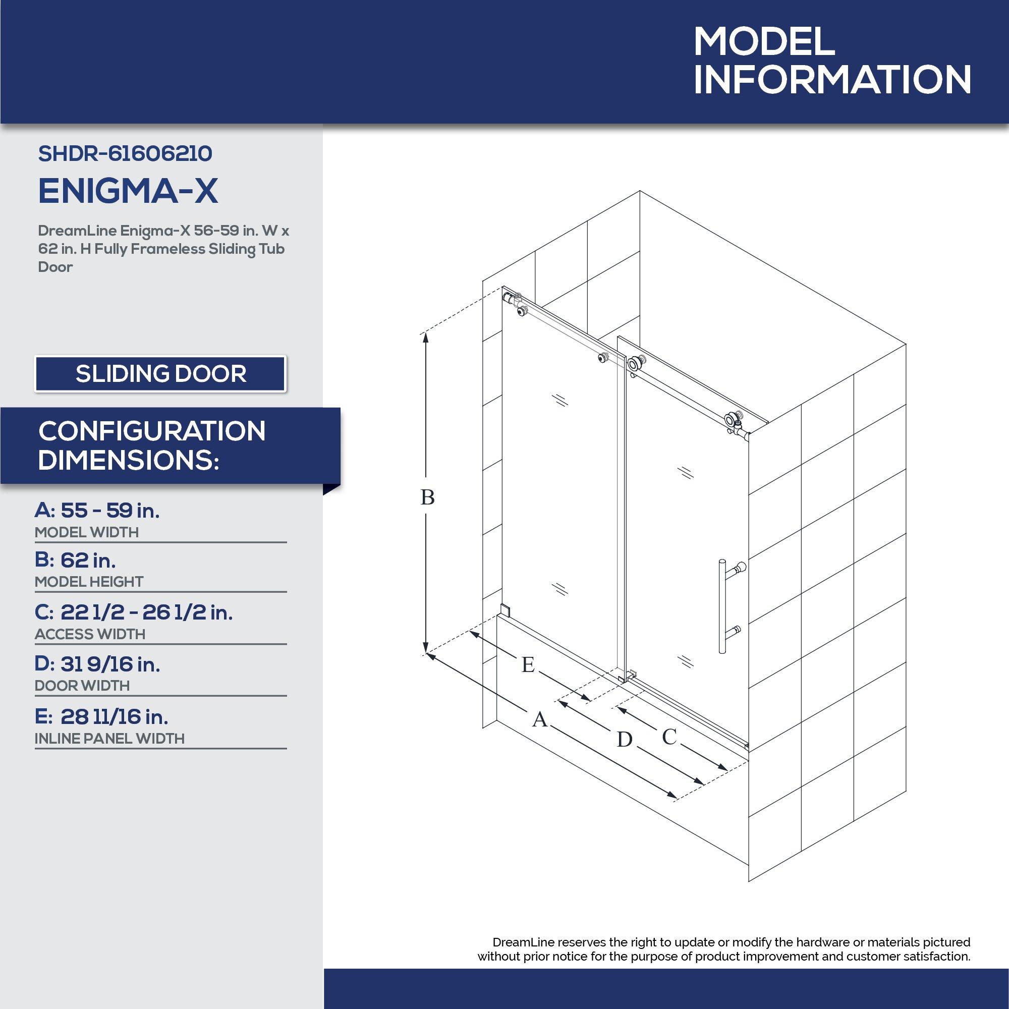 DreamLine Brushed Stainless Steel 62 in. Frameless Sliding Shower Door 