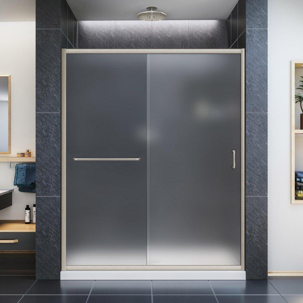 DreamLine Brushed Nickel 60 in. Frameless Sliding Shower Door with Frosted Glass 