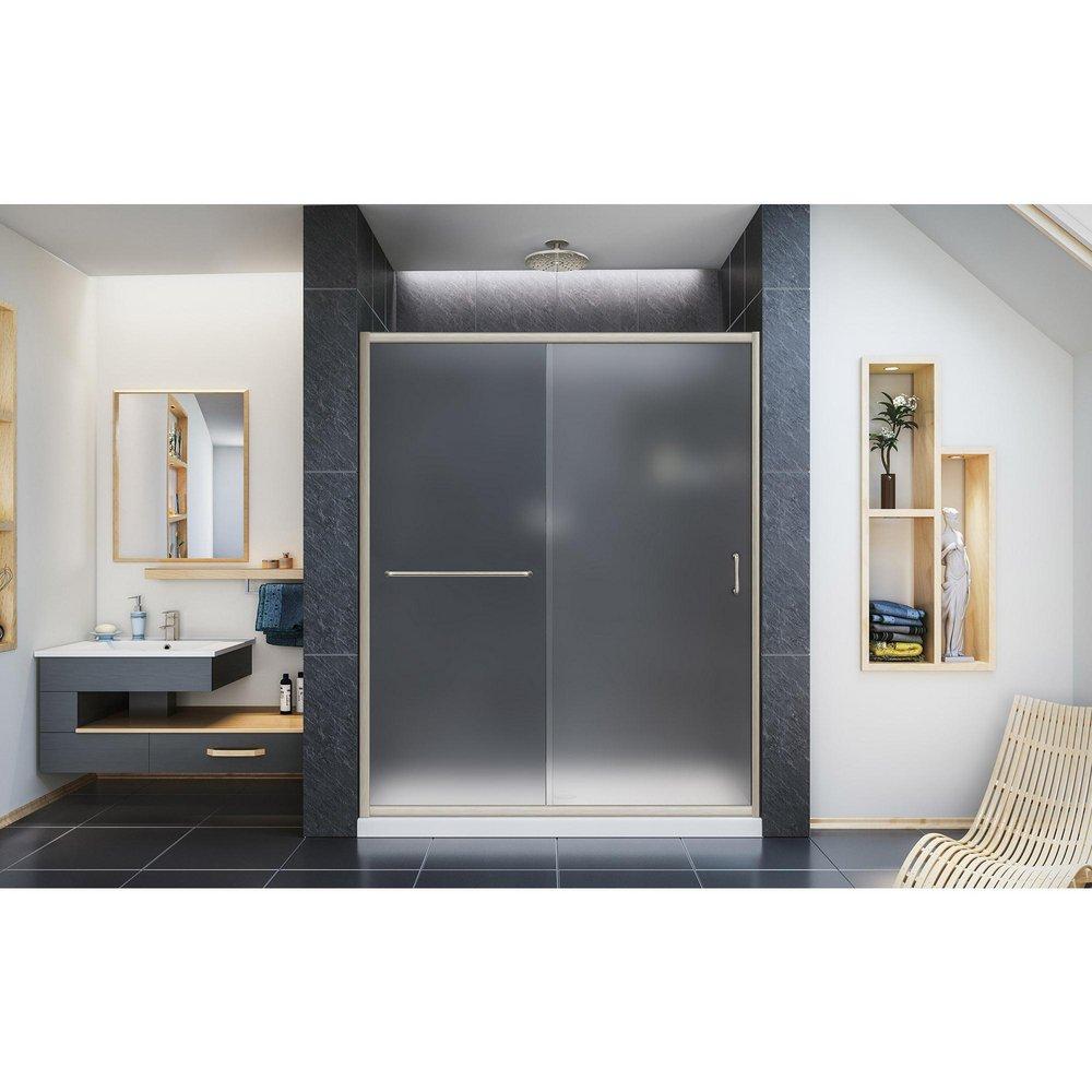 DreamLine Brushed Nickel 60 in. Frameless Sliding Shower Door with Frosted Glass 