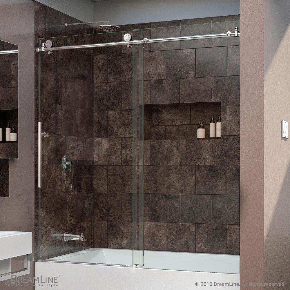 DreamLine Polished Stainless Steel 62 in. Frameless Sliding Shower Door 