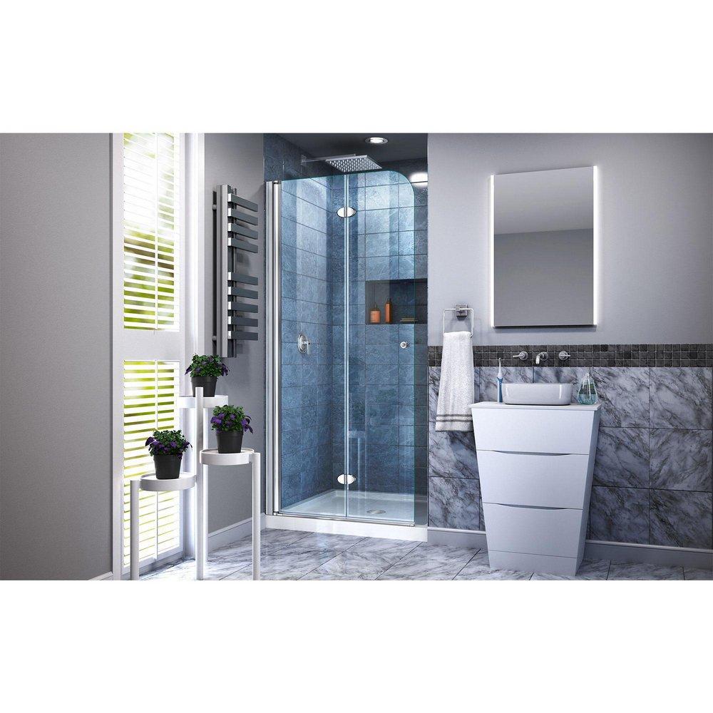 DreamLine Chrome 33-1/2 in. Frameless Bifold Shower Door with Clear Tempered Glass 