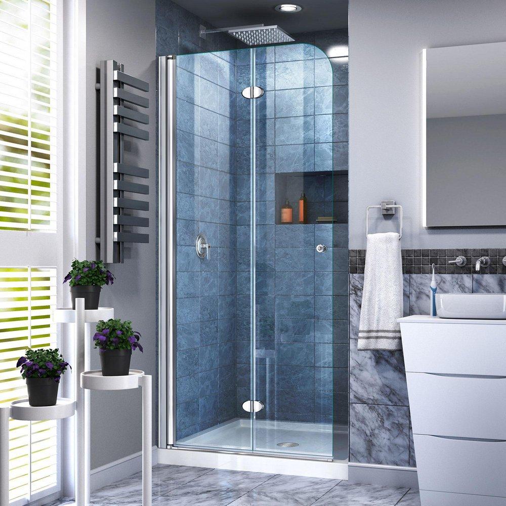 DreamLine Chrome 33-1/2 in. Frameless Bifold Shower Door with Clear Tempered Glass 