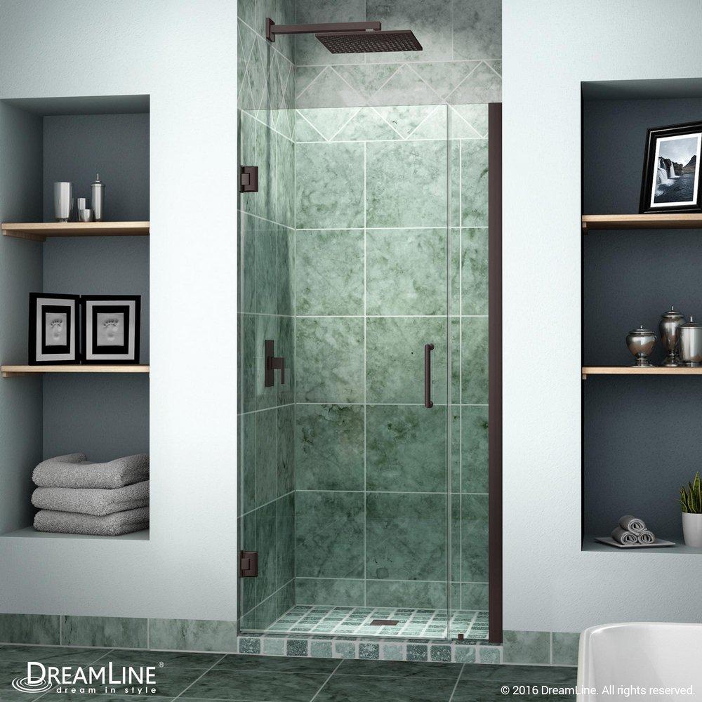 DreamLine Oil Rubbed Bronze 34 in. Frameless Hinged Shower Door with Clear Glass 