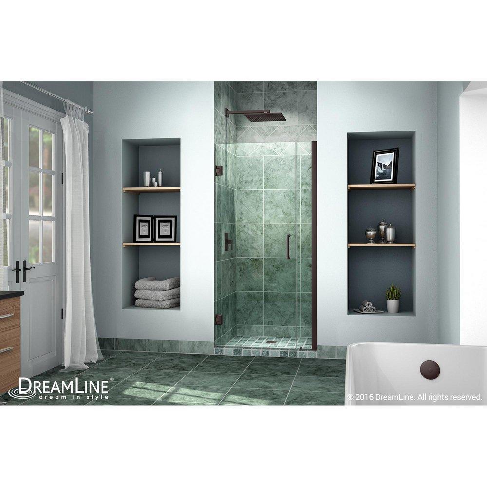 DreamLine Oil Rubbed Bronze 34 in. Frameless Hinged Shower Door with Clear Glass 