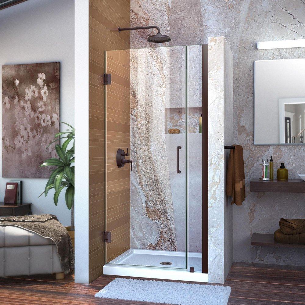 DreamLine Oil Rubbed Bronze 34 in. Frameless Hinged Shower Door with Clear Glass 