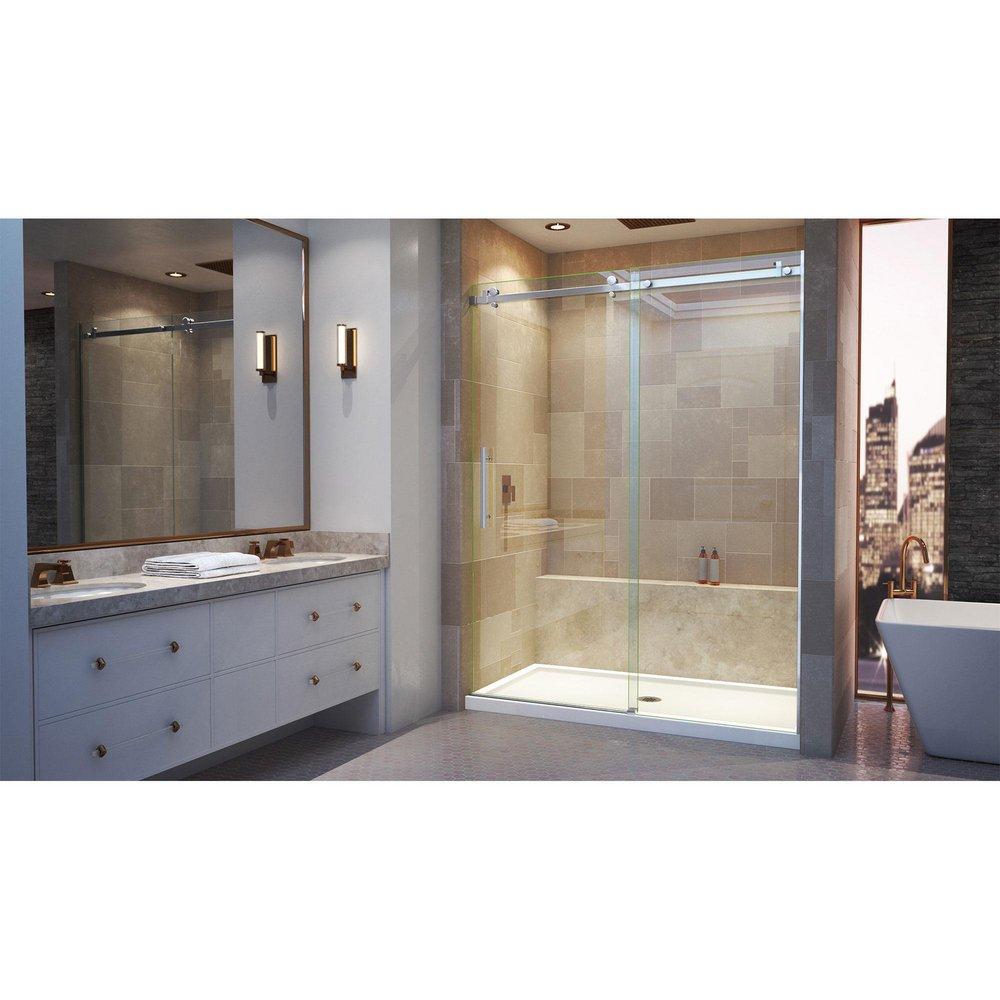 DreamLine Brushed Stainless Steel 60 in. Frameless Sliding Shower Door with Clear Tempered Glass 