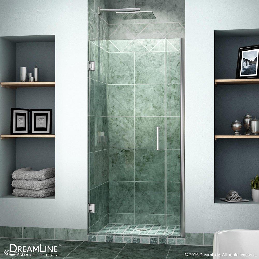 DreamLine Chrome 34 in. Frameless Hinged Shower Door with Clear Glass 