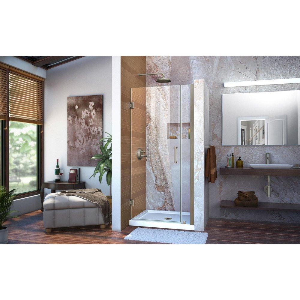 DreamLine Brushed Nickel 34 in. Frameless Hinged Shower Door with Clear Glass 