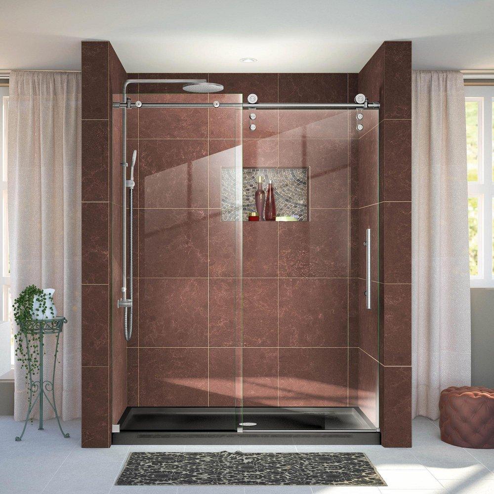 DreamLine Brushed Stainless Steel 60 in. Frameless Sliding Shower Door with Clear Tempered Glass 