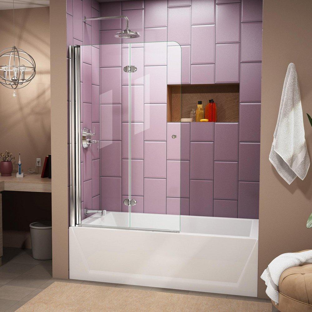 DreamLine Chrome 36 in. Frameless Hinged Tub and Shower Door with Clear Tempered Glass 