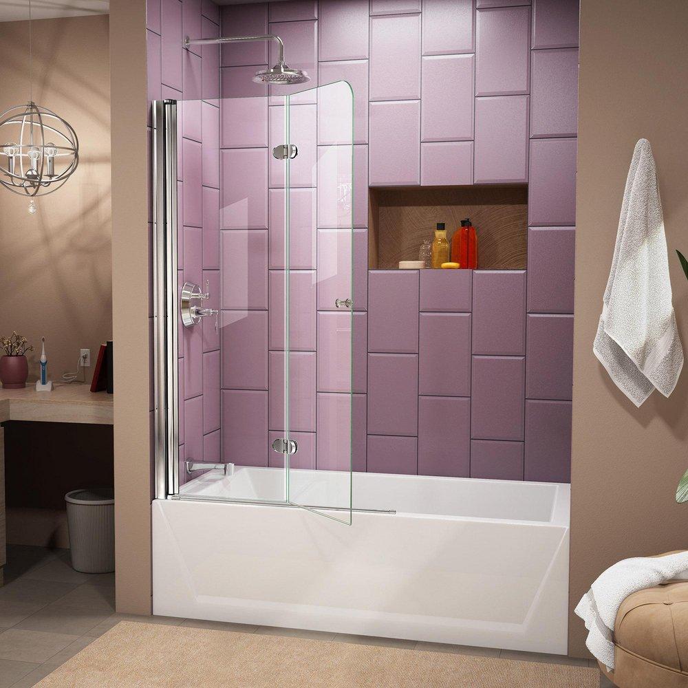 DreamLine Chrome 36 in. Frameless Hinged Tub and Shower Door with Clear Tempered Glass 