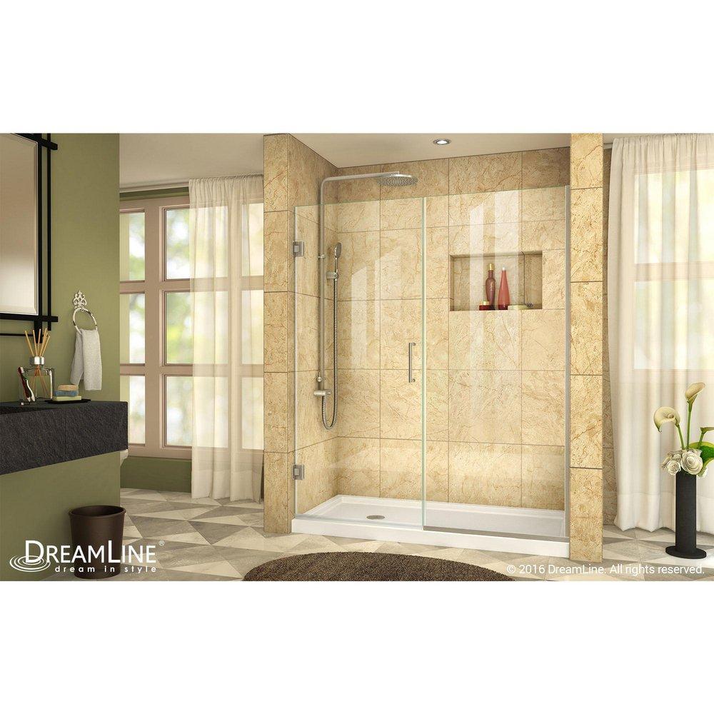 DreamLine Brushed Nickel 59 in. Frameless Hinged Shower Door with Clear Tempered Glass 