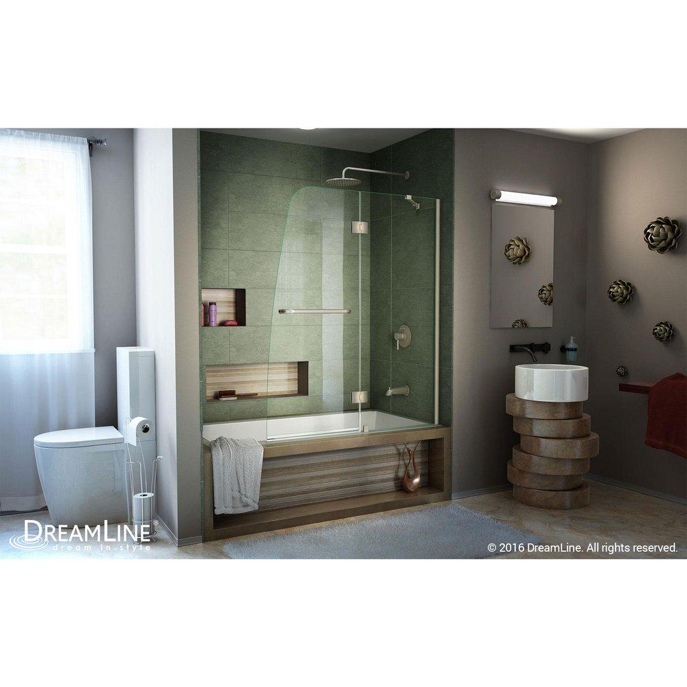 DreamLine Brushed Nickel 48 in. Frameless Hinged Tub and Shower Door with Clear Tempered Glass 
